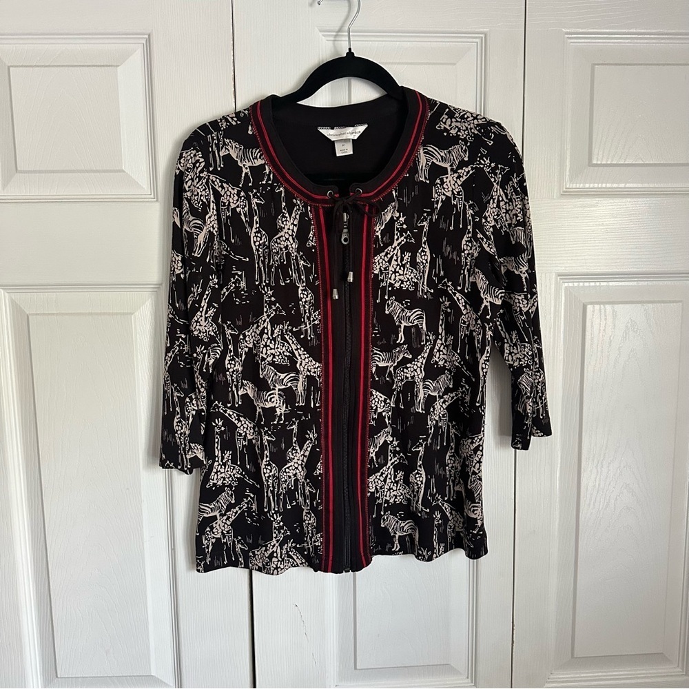 Christopher & Banks Cardigan Sweater Womens M Novelty Print Safari Zebra Giraffe